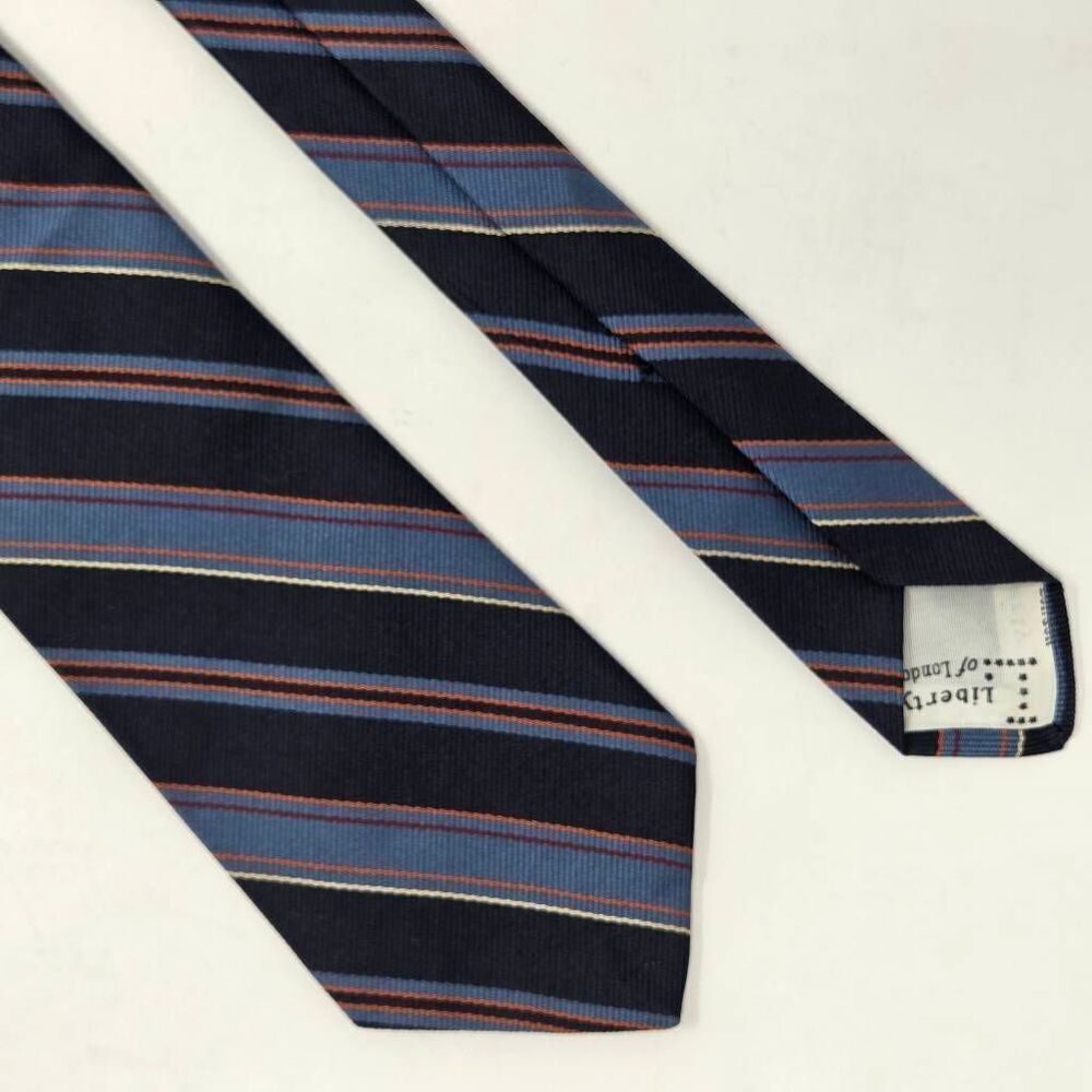 LIBERTY LONDON BERKLEY SILK TIE BLUE ORANGE REGIMENTAL STRIPE 3" X 55"